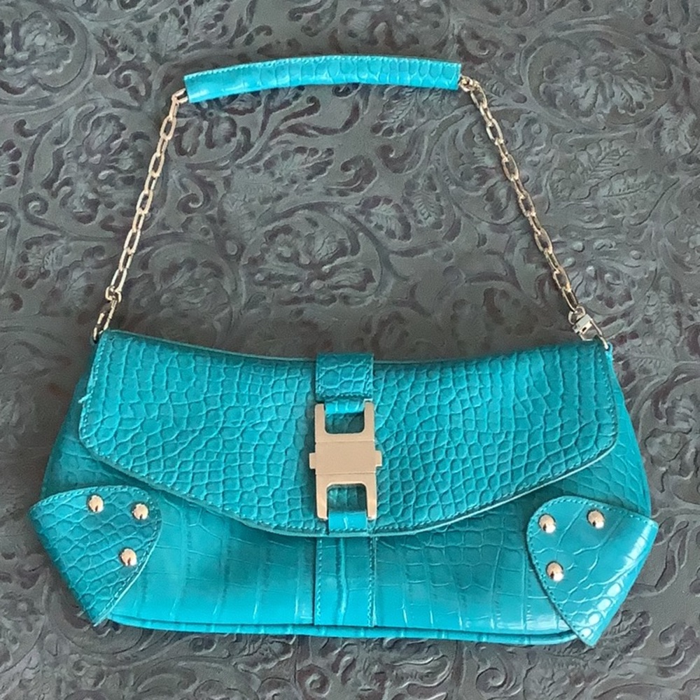Joanel Turquoise thin clutch bag
